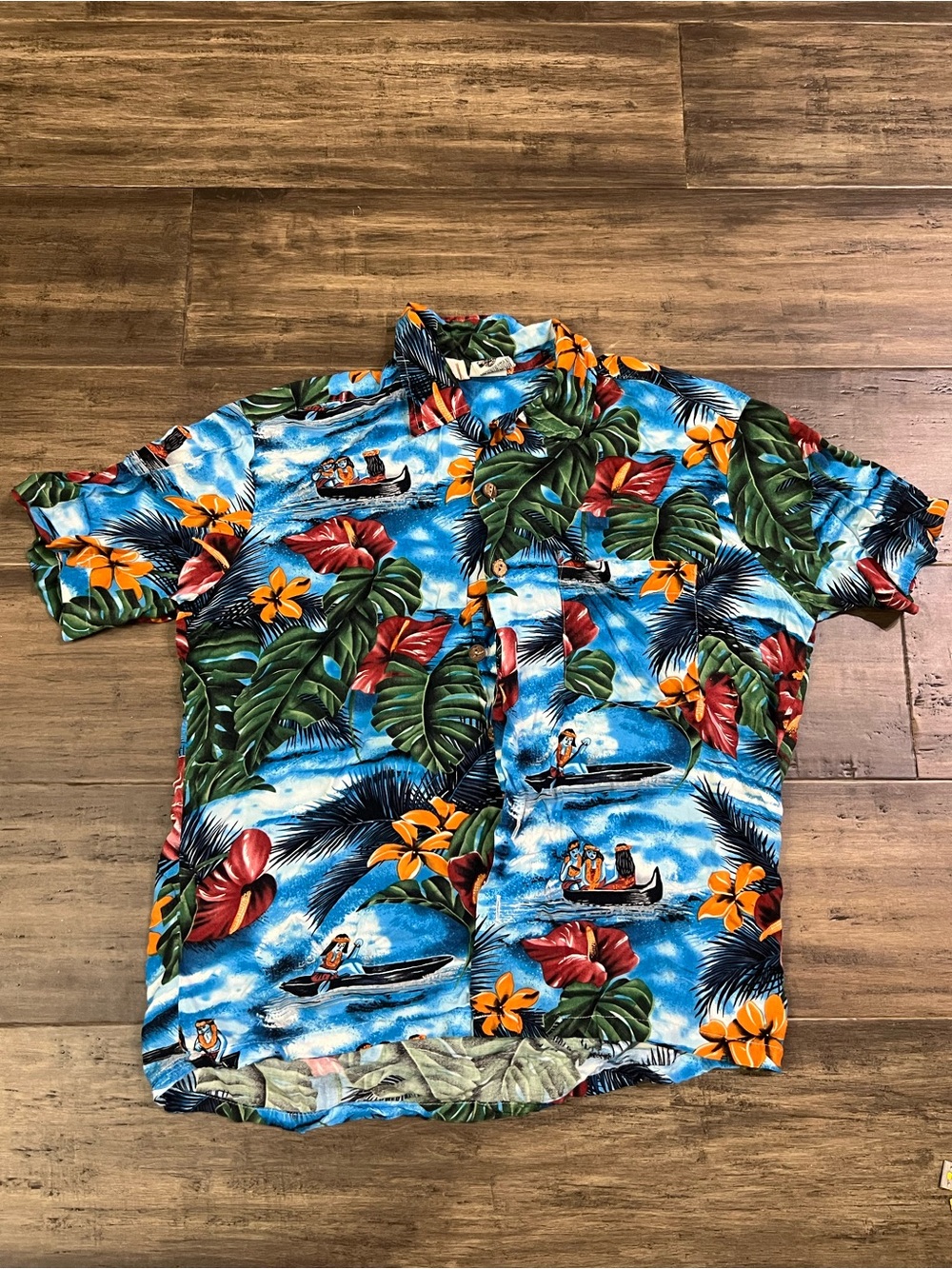 Vintage 90 men’s rayon Kennington blue orange green button down Hawaiian shirt M